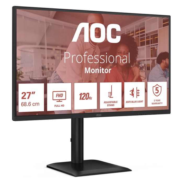 AOC 27E4CV Monitor 27" Full HD 1920x1080 IPS 120Hz HDR USB-C Hub 90W HDMI DP Altavoces Negro