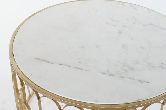 DKD Home Decor Mesa de centro de hierro y mármol 87x87x51,5 cm Dorado y Blanco