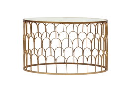 DKD Home Decor Mesa de centro de hierro y mármol 87x87x51,5 cm Dorado y Blanco