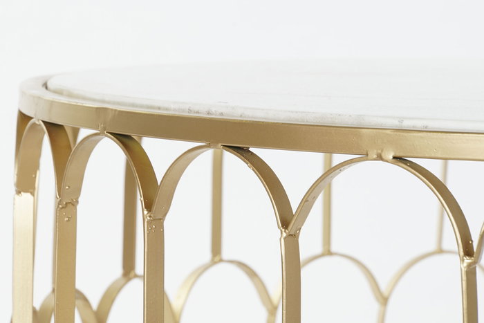 DKD Home Decor Mesa de centro de hierro y mármol 87x87x51,5 cm Dorado y Blanco