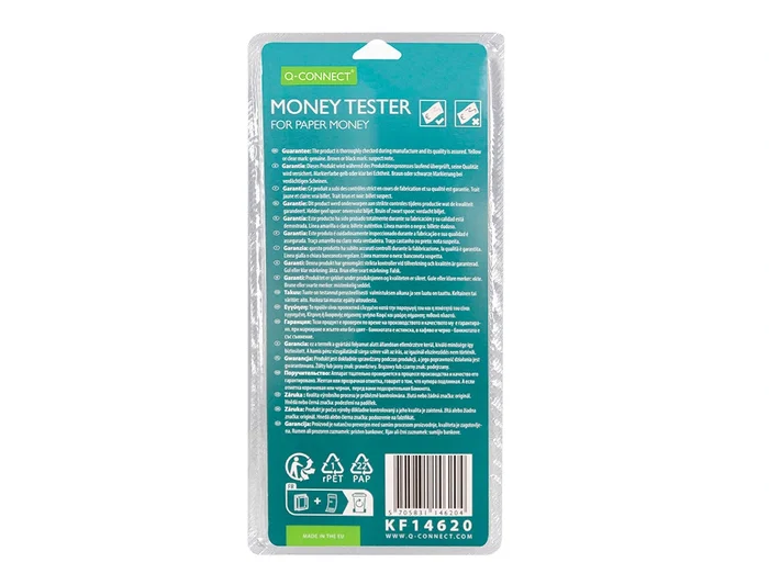 Q-connect Rotulador Detector de Billetes Falsos, Trazo 2-5 mm, Punta Biselada, Fiabilidad 99.9%