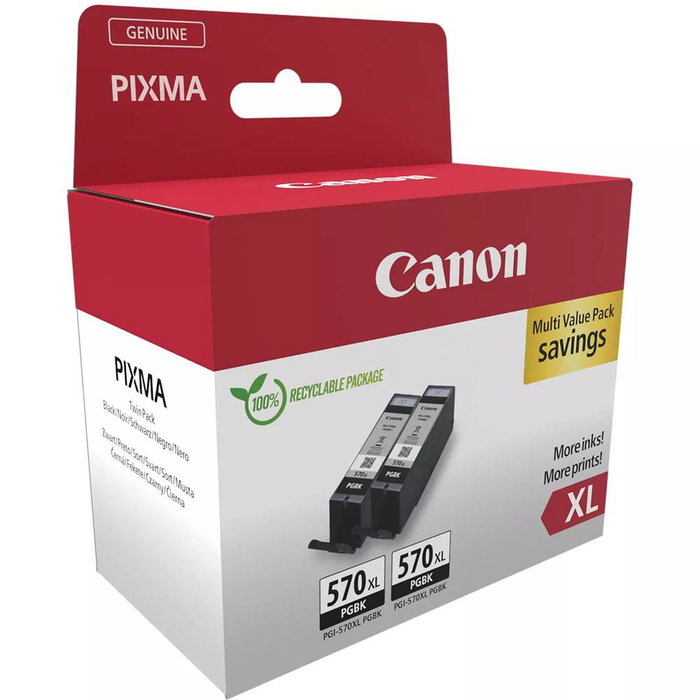 Canon PGI-570XL Pack Doble Cartucho Tinta Negro XL para Impresora Pixma