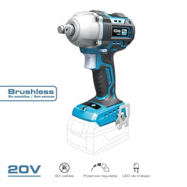 Koma Tools Llave de Impacto Brushless 20V, Par Máximo 450Nm, Portaherramientas 1/2", 0-2300rpm, 3400ipm, Luz LED, Kit Básico (Sin Batería/Cargador)
