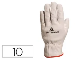 Deltaplus Guantes de Piel de Vacuno para Trabajo General, Alta Destreza y Protección Mecánica Reforzada, Talla 10