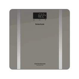 Taurus Inception Precission - Báscula de baño inteligente electrónica, mide peso, % grasa y agua corporal, LCD, vidrio templado gris, 180kg, 10 memorias