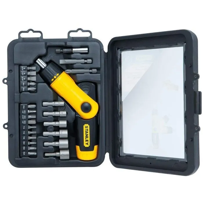 Stanley Destornillador Trinquete Articulado Pistola con Depósito Integrado de 6 Bits - Caja 25 uds. Stanley Destornillador Trinquete Articulado Pistola con Depósito Integrado de 6 Bits - Caja 25 uds.