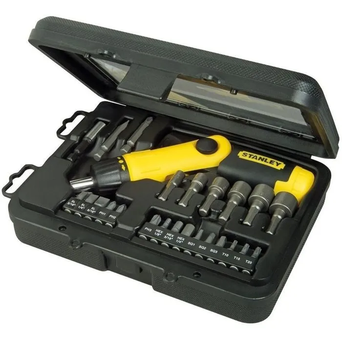 Stanley Destornillador Trinquete Articulado Pistola con Depósito Integrado de 6 Bits - Caja 25 uds. Stanley Destornillador Trinquete Articulado Pistola con Depósito Integrado de 6 Bits - Caja 25 uds.