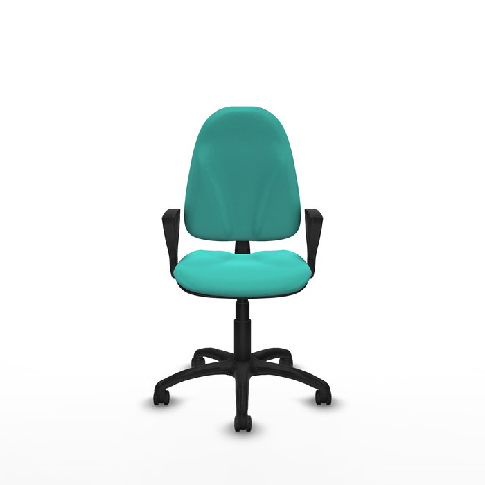 Silla de oficina Algarra con mecanismo Contacto permanente básico tapizada con Similpiel color Turquesa. Equipada con Base poliamida negra, Brazos fijos y Ruedas autofrenantes Silla de oficina Algarra con mecanismo Contacto permanente básico tapizada con Similpiel color Turquesa. Equipada con Base poliamida negra, Brazos fijos y Ruedas autofrenantes