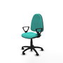 Silla de oficina Algarra con mecanismo Contacto permanente básico tapizada con Similpiel color Turquesa. Equipada con Base poliamida negra, Brazos fijos y Ruedas autofrenantes