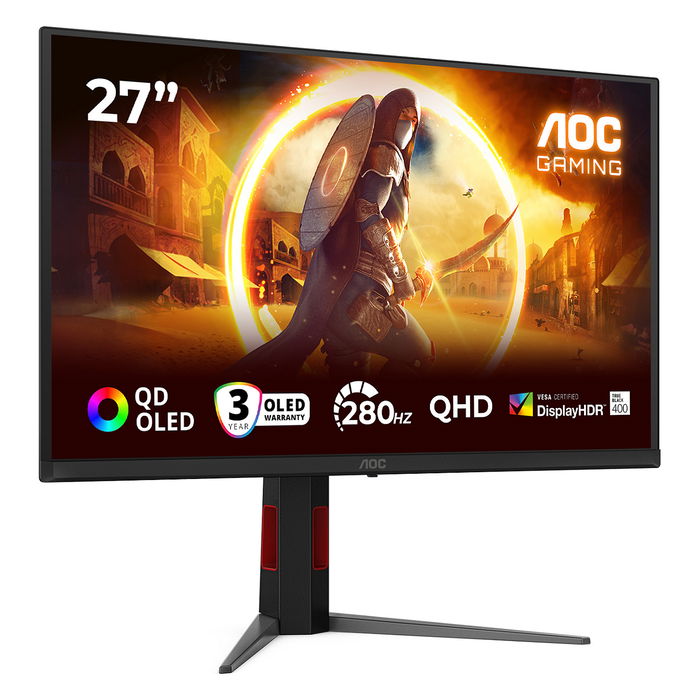 AOC G4 Q27G4ZD Monitor Gaming 27 Pulgadas QHD 2560x1440 QD-OLED 0.03 ms 280 Hz AMD FreeSync HDR400 NegRojo