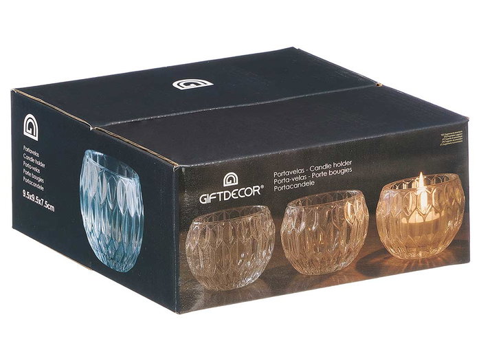 Giftdecor Portavela de Cristal con Forma de Diamante Grande, para Vela, Vidrio Transparente, 9.2 x 7.5 x 9.2 cm (Set de 16)