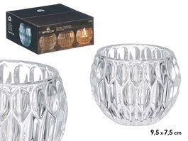 Giftdecor Portavela de Cristal con Forma de Diamante Grande, para Vela, Vidrio Transparente, 9.2 x 7.5 x 9.2 cm (Set de 16)