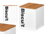 Kinvara Bote Metal Cuadrado Biscuit Blanco Tapa Bambú 14.4 x 16.5 x 14.4 cm (Set de 6)