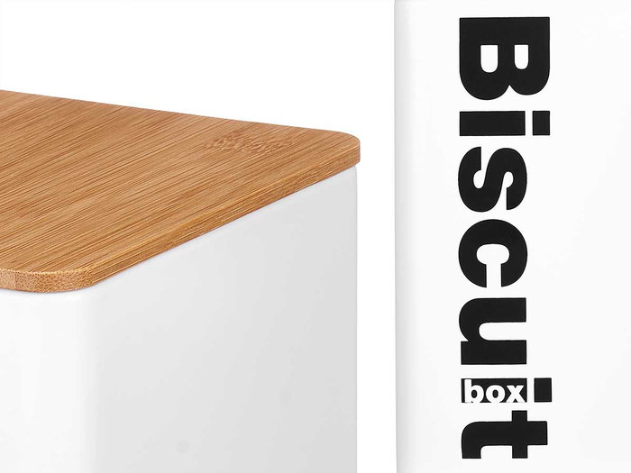 Kinvara Bote Metal Cuadrado Biscuit Blanco Tapa Bambú 14.4 x 16.5 x 14.4 cm (Set de 6)