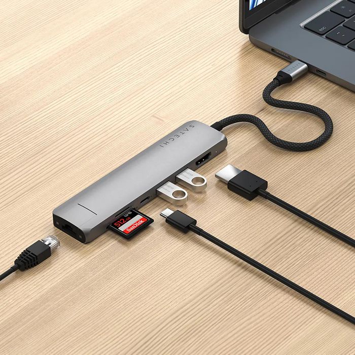 Satechi Adaptador USB-C Slim Multi-Port Hub 7 en 1, Gris Espacial