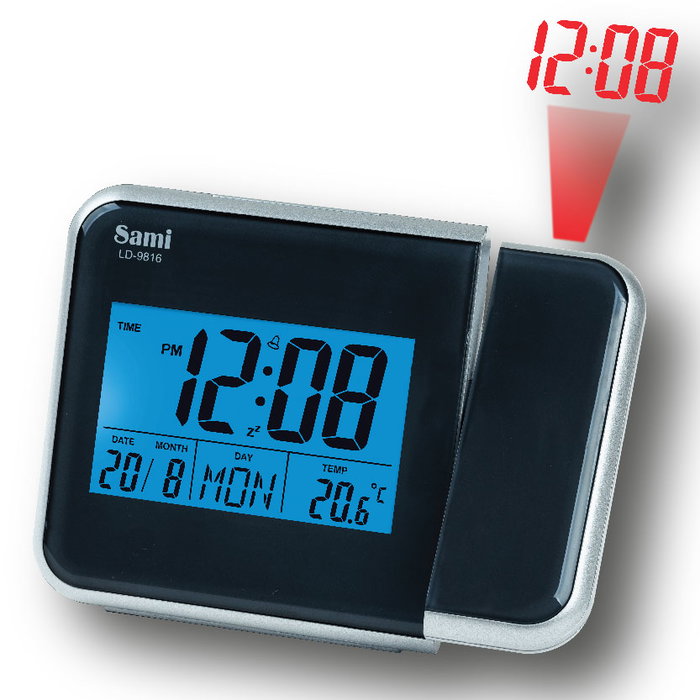 SAMI Despertador LCD con proyección y termómetro plata oscuro