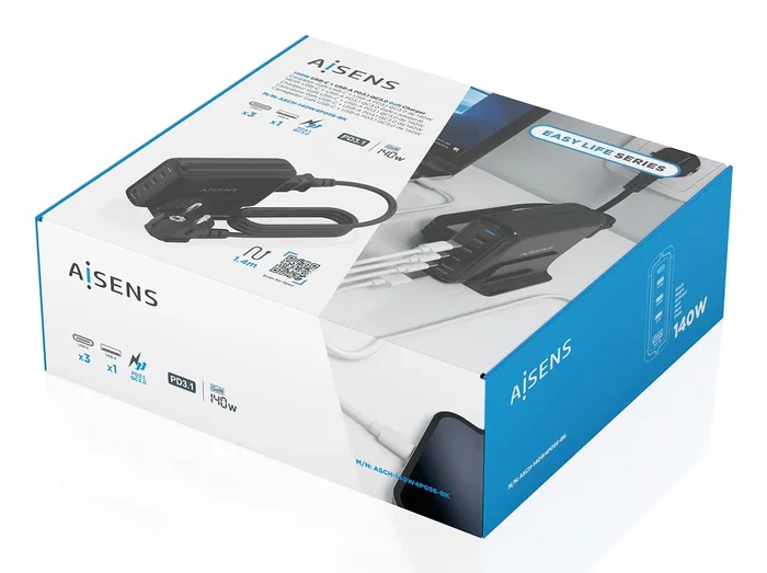 Aisens Cargador Sobremesa GaN 140W 3xUSB-C 1xUSB-A Negro ASCH-140W4P056-BK Aisens Cargador Sobremesa GaN 140W 3xUSB-C 1xUSB-A Negro ASCH-140W4P056-BK