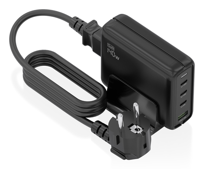 AISENS Cargador de Sobremesa GaN 140W, Negro, 3 Puertos USB-C PD3.1/QC4/QC5 + 1 USB-A QC3.0, Carga Rápida para Laptop, Móvil, Tablet