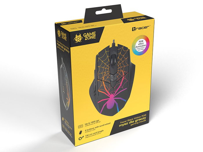 Tracer Black Widow Mysz Gamingowa USB RGB 1600 DPI 6 Przycisków GameZone