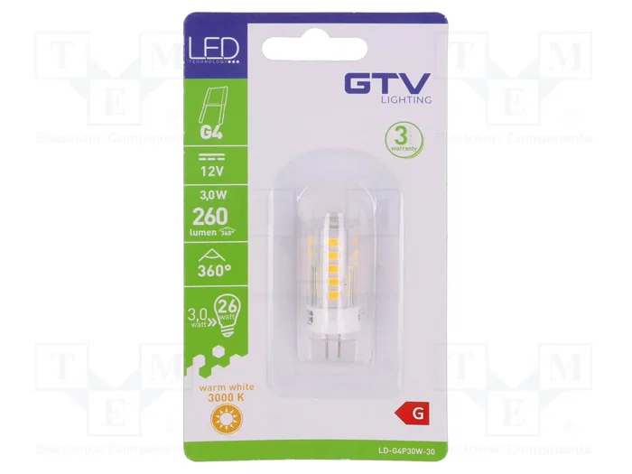 GTV Poland Lámpara LED G4 3W 12VDC 3000K GTV Poland Lámpara LED G4 3W 12VDC 3000K