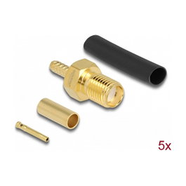 DeLOCK 90037 Conector Coaxial SMA Hembra para Engarzar RG-174 / RG-316 con Tubo Termorretráctil, 5 Unidades