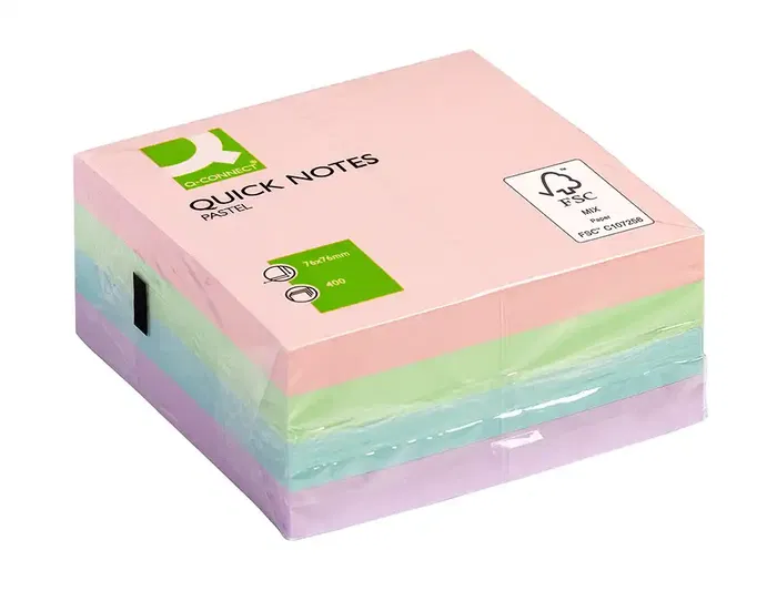 Q-connect Bloc de notas adhesivas quita y pon 76x76 mm pastel con 400 hojas