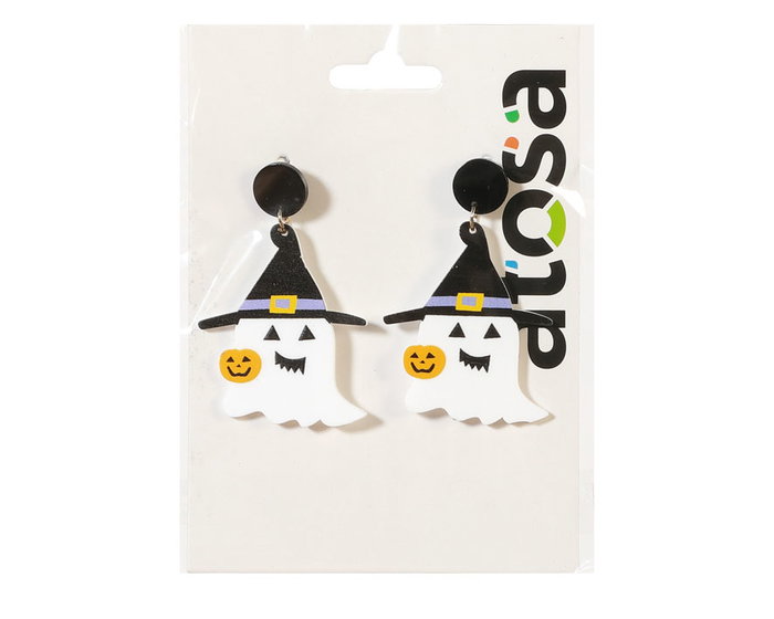Pendientes de Fantasma para Halloween, Blanco y Negro, Accesorio de Disfraz para Fiesta Infantil y Adulto - Detalle Festivo y Simpático