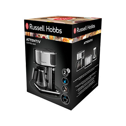 Russell Hobbs Attentiv 26230-56 Cafetera de Filtro Automática, 15 Tazas, Café Molido, Espumador de Leche, Acero Satinado