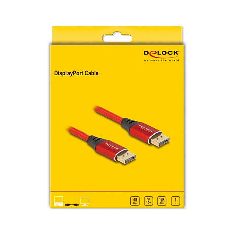 DeLOCK Cable DisplayPort 2.1 16K 60 Hz 1m - Rojo Metálico - 15360x8640, 40 Gbit/s, 240 Hz, HDCP 2.3, 3 Capas de Blindaje DeLOCK Cable DisplayPort 2.1 16K 60 Hz 1m - Rojo Metálico - 15360x8640, 40 Gbit/s, 240 Hz, HDCP 2.3, 3 Capas de Blindaje