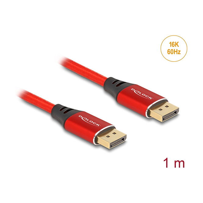 DeLOCK Cable DisplayPort 2.1 16K 60 Hz 1m - Rojo Metálico - 15360x8640, 40 Gbit/s, 240 Hz, HDCP 2.3, 3 Capas de Blindaje DeLOCK Cable DisplayPort 2.1 16K 60 Hz 1m - Rojo Metálico - 15360x8640, 40 Gbit/s, 240 Hz, HDCP 2.3, 3 Capas de Blindaje