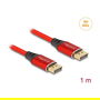 DeLOCK Cable DisplayPort 2.1 16K 60 Hz 1m - Rojo Metálico - 15360x8640, 40 Gbit/s, 240 Hz, HDCP 2.3, 3 Capas de Blindaje