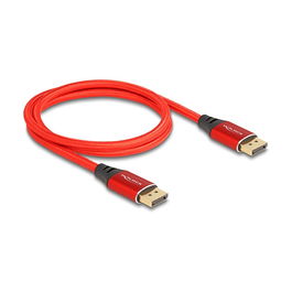 DeLOCK Cable DisplayPort 2.1 16K 60 Hz 1m - Rojo Metálico - 15360x8640, 40 Gbit/s, 240 Hz, HDCP 2.3, 3 Capas de Blindaje