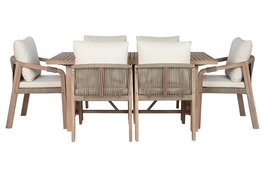DKD Home Decor Mesa Comedor Terraza y Jardín Roda Marrón Beige Acacia/Poliéster 170 x 90 x 75 cm Set 7 Piezas