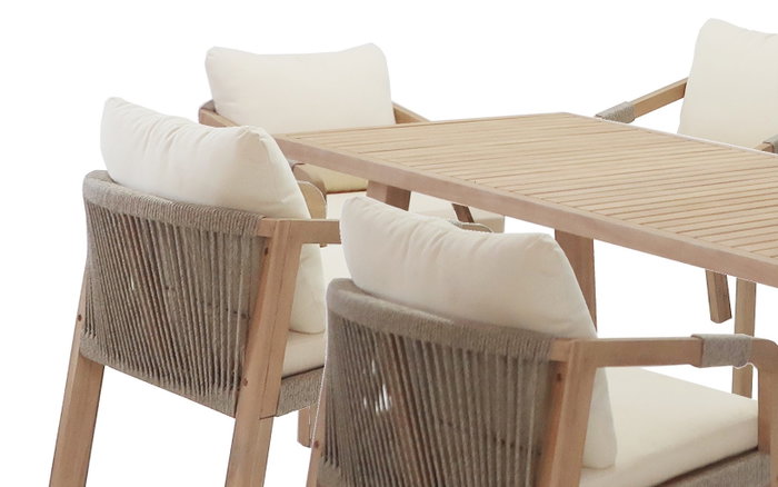 DKD Home Decor Mesa Comedor Terraza y Jardín Roda Marrón Beige Acacia/Poliéster 170 x 90 x 75 cm Set 7 Piezas