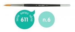 MILAN Pincel Sintético Redondo Nº 6 Serie 611 Mango Corto (Pack de 6)