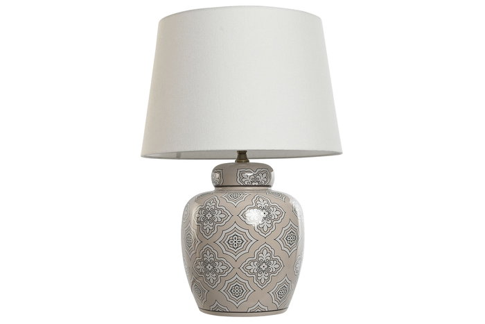 DKD Home Decor Lámpara Sobremesa Árabe Blanco Beige Cerámica Algodón 43.5 x 61 x 43.5 cm