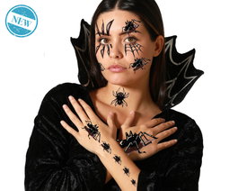 Tatuajes Temporales Arañas Y Telarañas Negro Brillante - Set De Maquillaje De Efecto Para Disfraces Halloween, Pasacalles