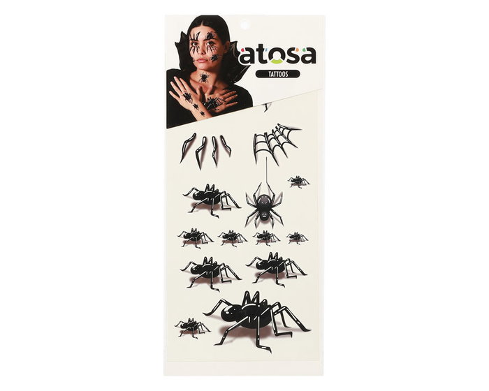 Tatuajes Temporales Arañas Y Telarañas Negro Brillante - Set De Maquillaje De Efecto Para Disfraces Halloween, Pasacalles