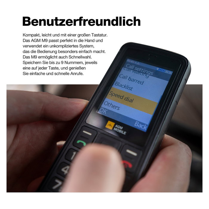 AGM M9 - Teléfono móvil rugged barra 4G LTE dual SIM, pantalla 2.4", resistencia IP68 IP69K MIL-STD-810H, 128 GB, batería 1000 mAh, negro