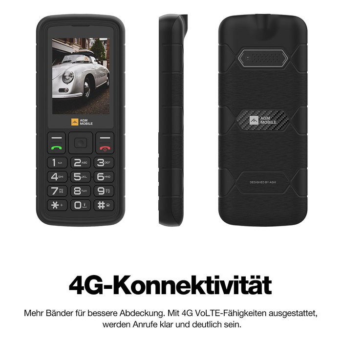 AGM M9 - Teléfono móvil rugged barra 4G LTE dual SIM, pantalla 2.4", resistencia IP68 IP69K MIL-STD-810H, 128 GB, batería 1000 mAh, negro