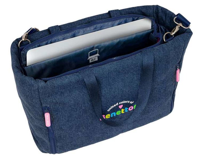 Bolso Benetton Denim Azul 40 x 31 x 17 cm