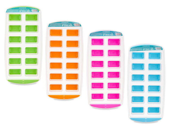 Leknes Cubitera de Plástico Rectangular para Hielo, Polipropileno y Caucho Termoplástico, 24.5x11.8x2.8 cm, Colores Surtidos (Set de 48)