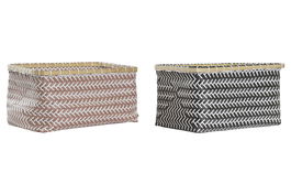 DKD Home Decor Cesta Gris Beige 35 x 26 x 19 cm (2 Unidades)