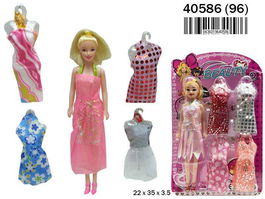 Rama Muñeca Maniquí con 4 Vestidos 22x35x3,5 cm Juguete a Partir de 3 Años