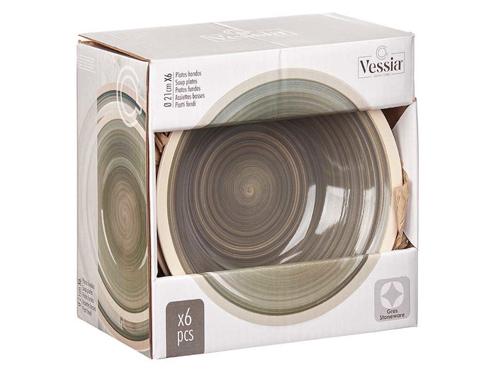 Vessia Plato Hondo Gres Gris Borde 21 cm (Set de 36)