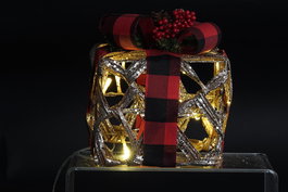 DKD Home Decor Árbol de Navidad Rojo Natural 25x30x25 cm Set de 3 Ratán LED Purpurina Regalo Navidad