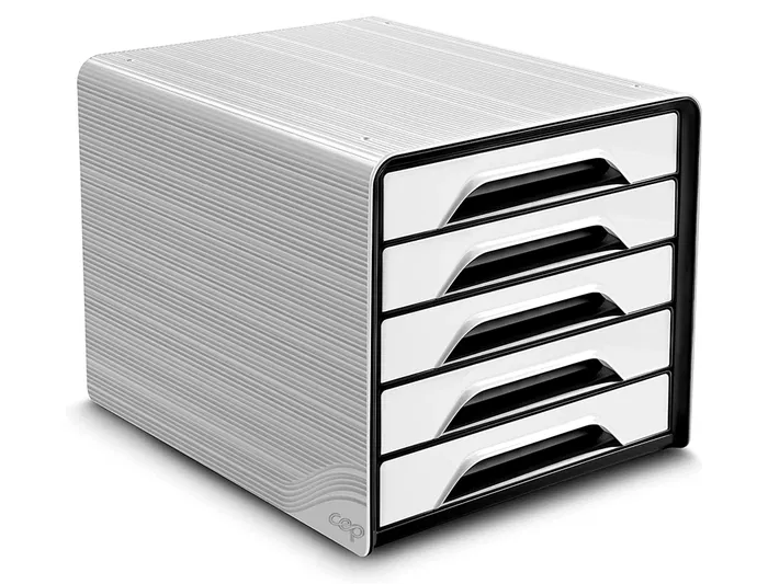 Cep Fichero Cajones Sobremesa 5 Cajones Blanco/Negro 360x288x270 mm