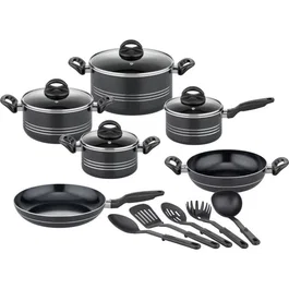 GSW GSW4005643158800 Batería de Cocina MILANO NERO, 15 Piezas, Aluminio Macizo, Negro, Inducción