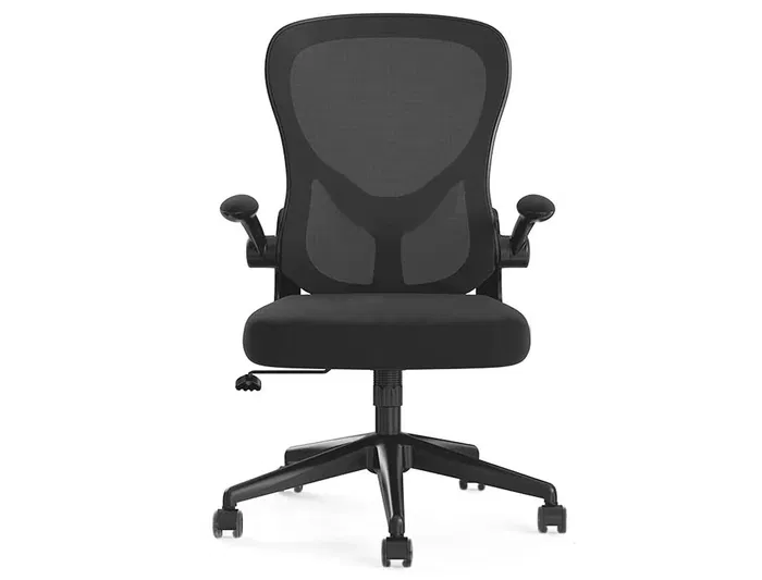 Q-connect Silla giratoria de oficina regulable en altura, asiento tapizado y respaldo de malla, color negro