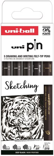Uniball Set de 5 Rotuladores PIN Sketching Negro Uniball Set de 5 Rotuladores PIN Sketching Negro